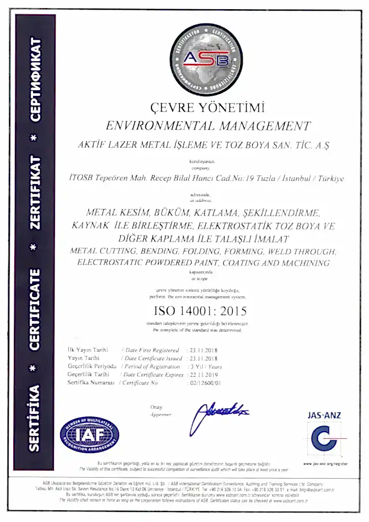 ISO-14001 kalite sertifikası